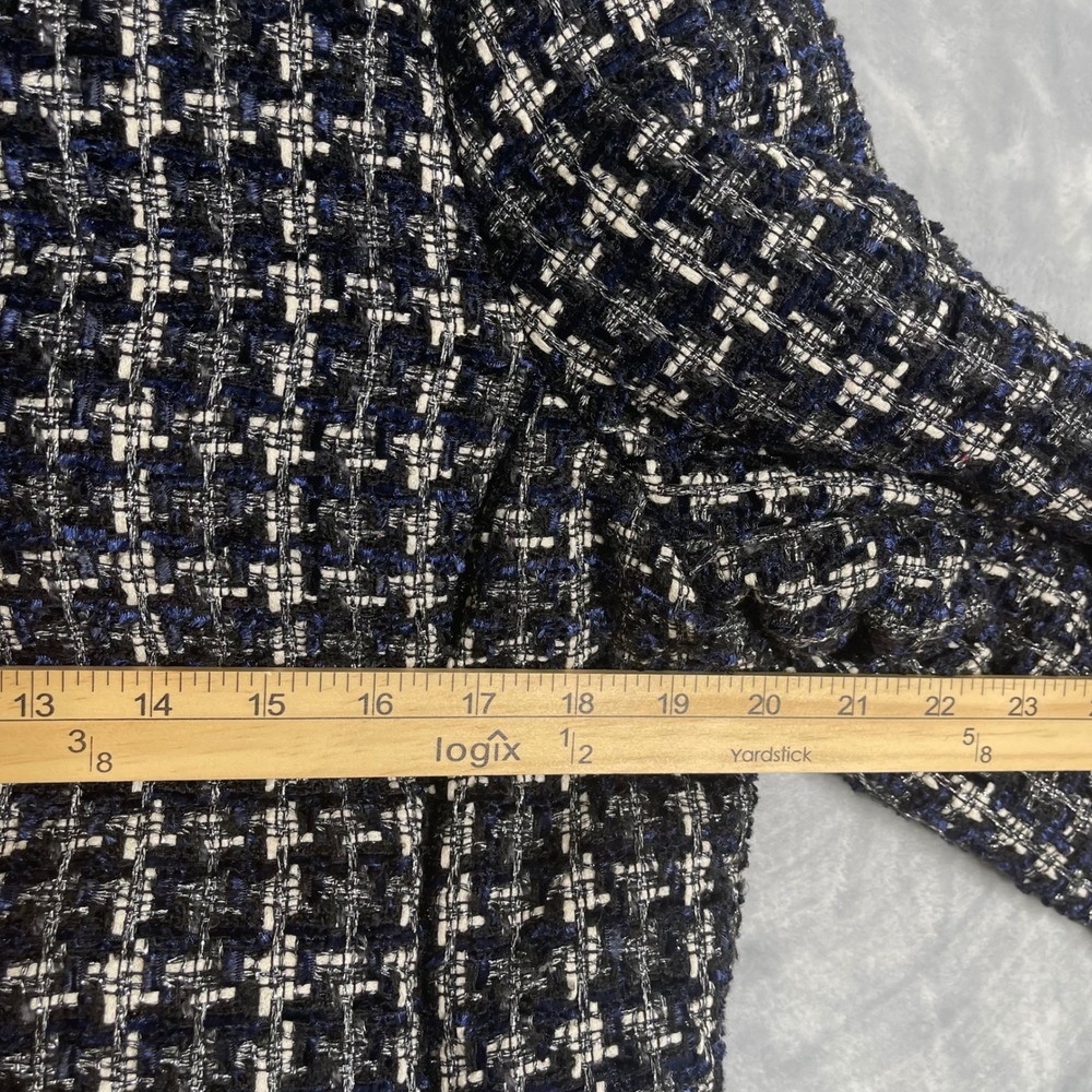 Ann Taylor Tweed Puffer Jacket Women L Black Navy Plaid High Neck Preppy Classic - Picture 7 of 8